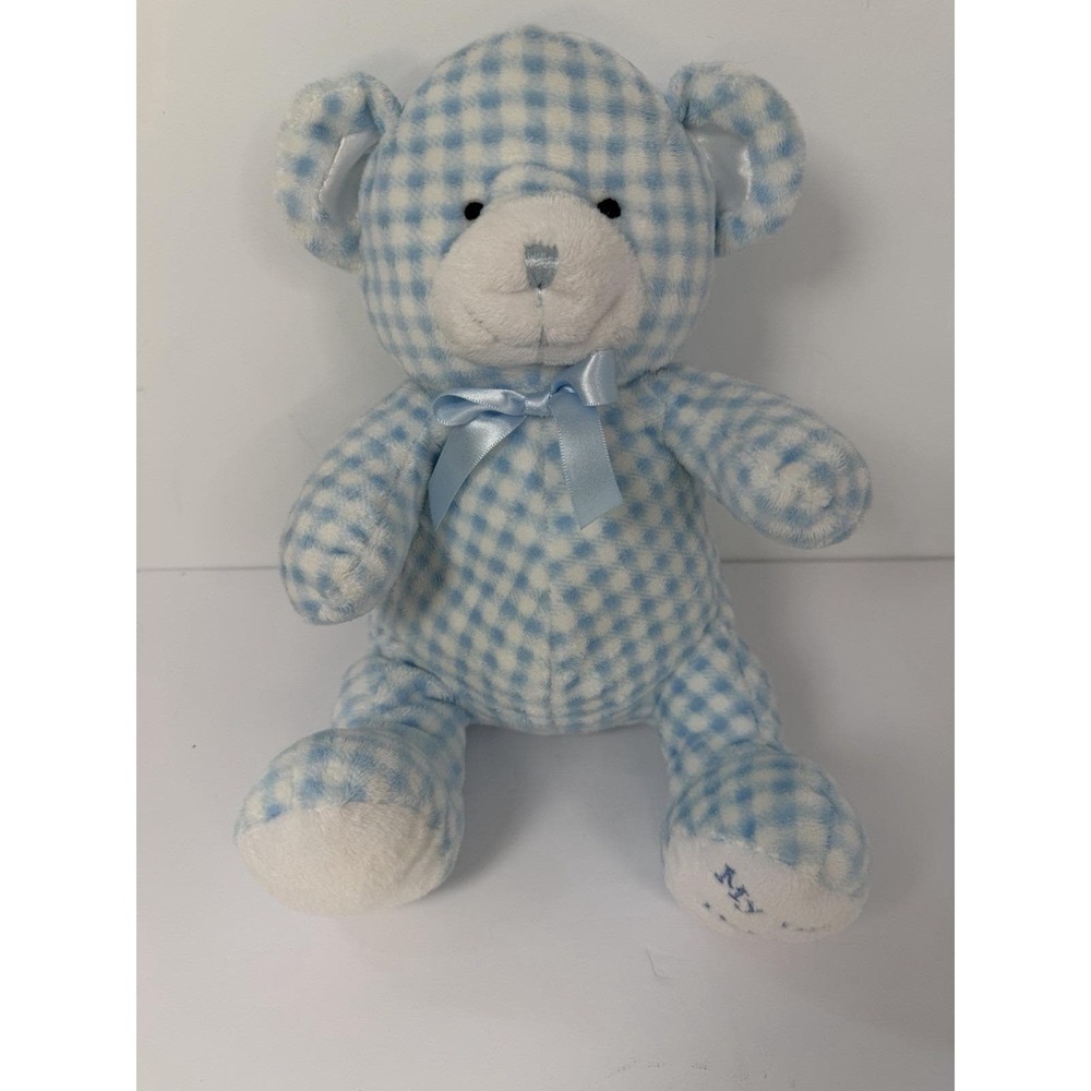 Animal Alley Baby My 1st Teddy‎ Bear Blue White Gingham Check Rattle Vintage